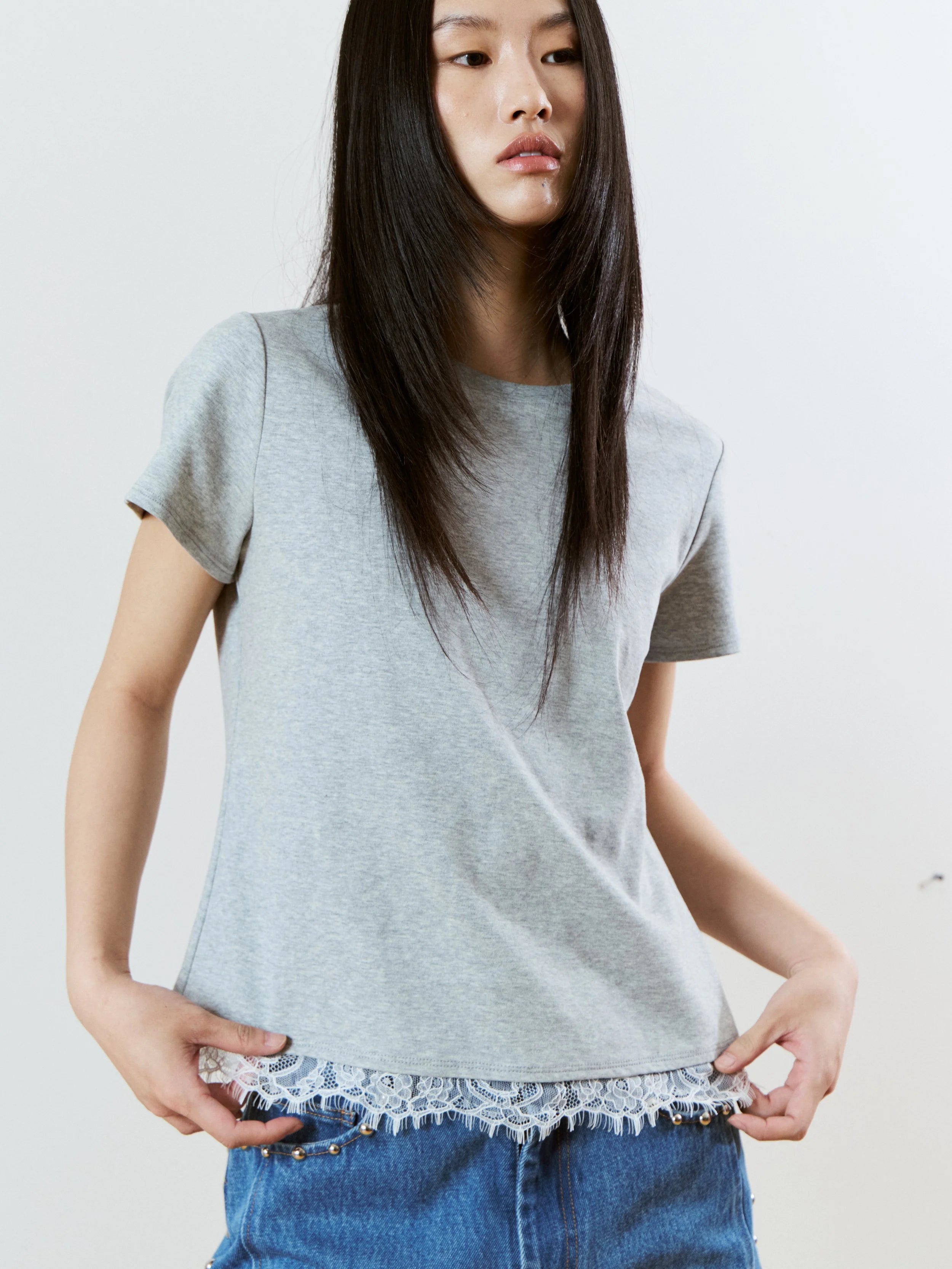 LACE T-SHIRT - GREY