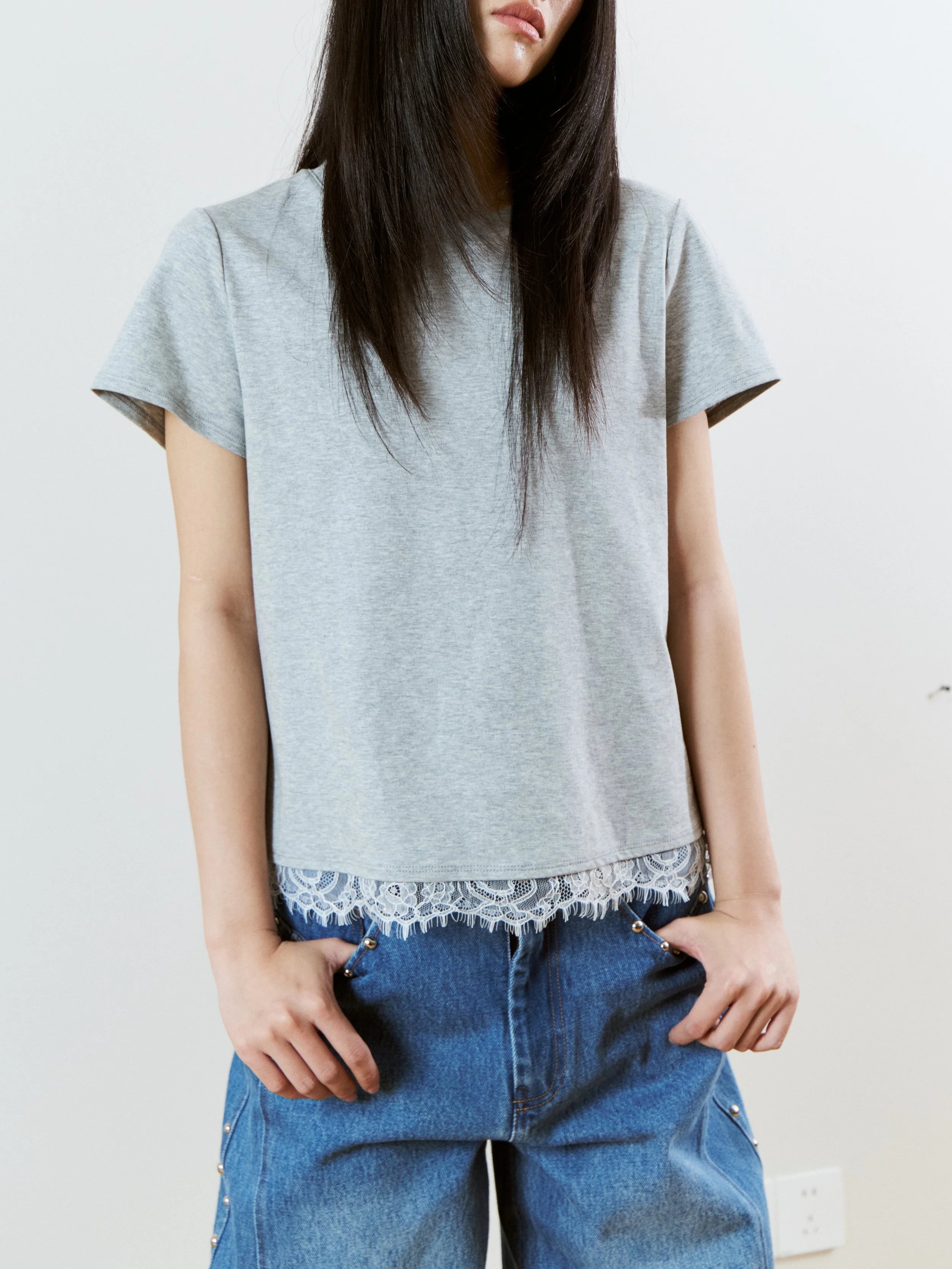LACE T-SHIRT - GREY