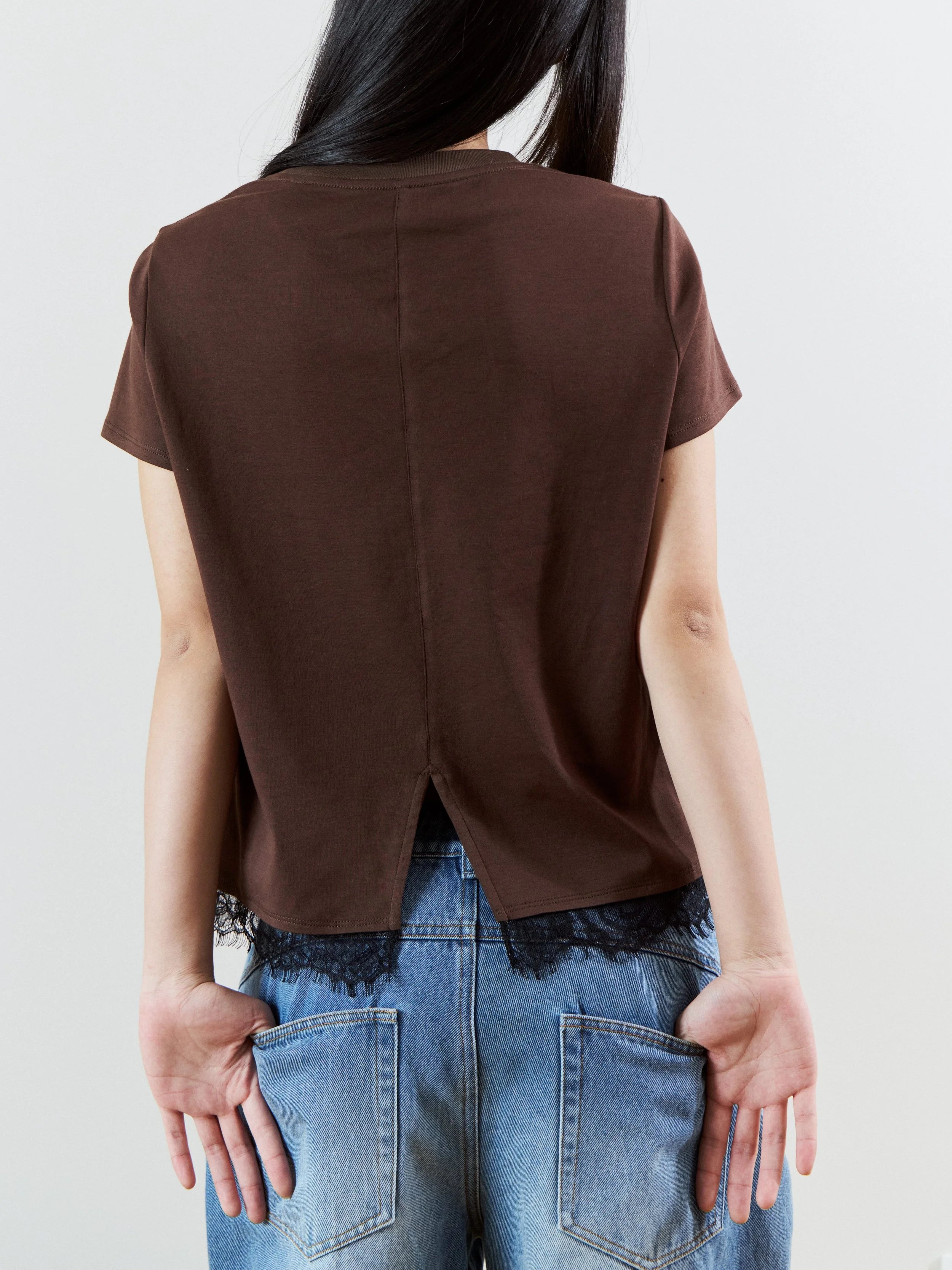 LACE T-SHIRT - BROWN