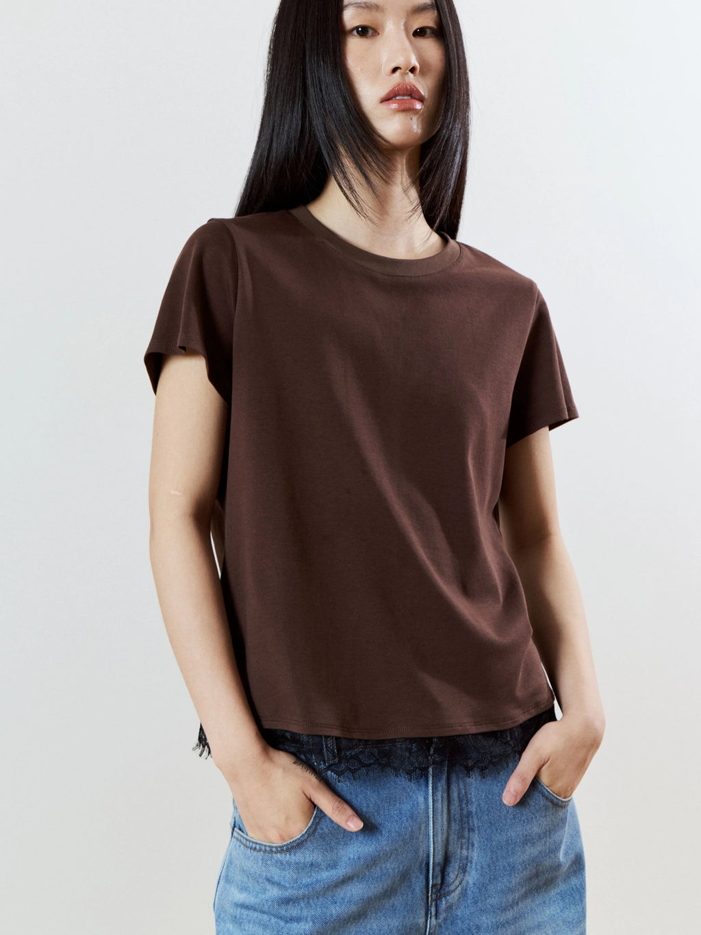 LACE T-SHIRT - BROWN