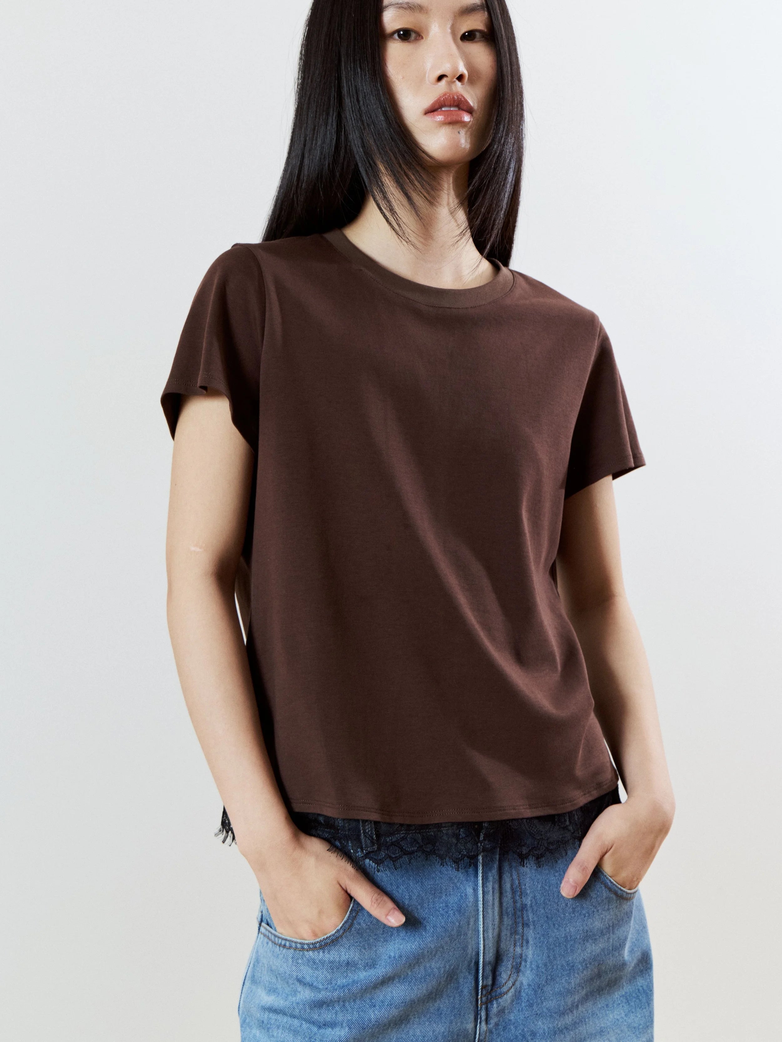 LACE T-SHIRT - BROWN