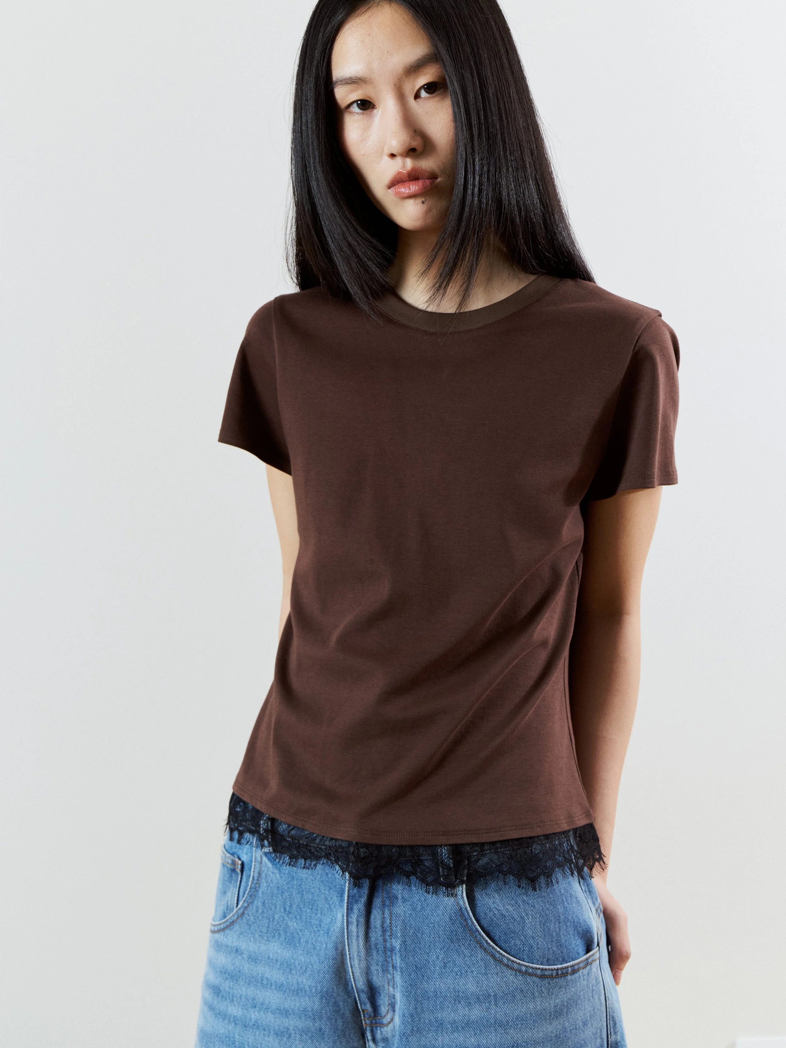 LACE T-SHIRT - BROWN